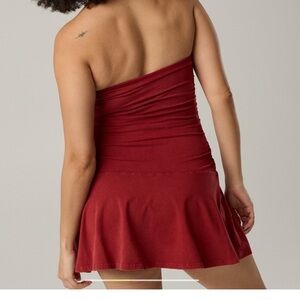 Offline by Aerie Mini Strapless Dress Romper Sunlight Burnt Red W/Shorts Size M